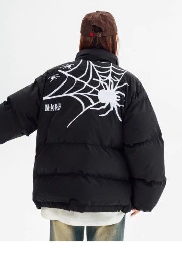 Chinese fashion American spider embroidery cotton coat women's autumn and winter couple stand-up collar bread coat