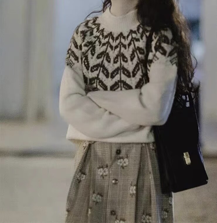 法式復古費爾島毛衣女秋冬森系設計感小眾慵懶風半高領打底衫上衣