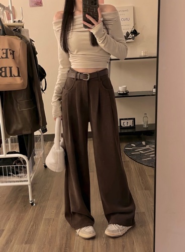 Fashionable retro style casual pants for women in autumn  new versatile drapey high waist slimming loose wide leg trousers