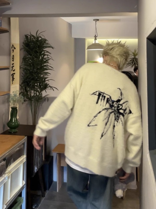 DAY NY 情侶秋冬美式復古V領開衫針織蜘蛛毛衣男女外套慵懶風上衣