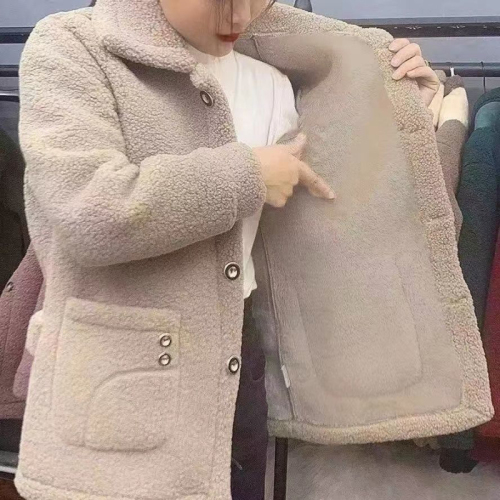 Plush thickened imitation lamb velvet fur mother's mid-length coat 2023 winter warm coat for women