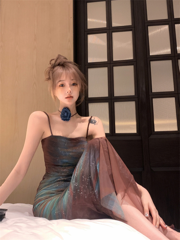 實拍  秋冬新款女暈染漸變緊身連衣裙