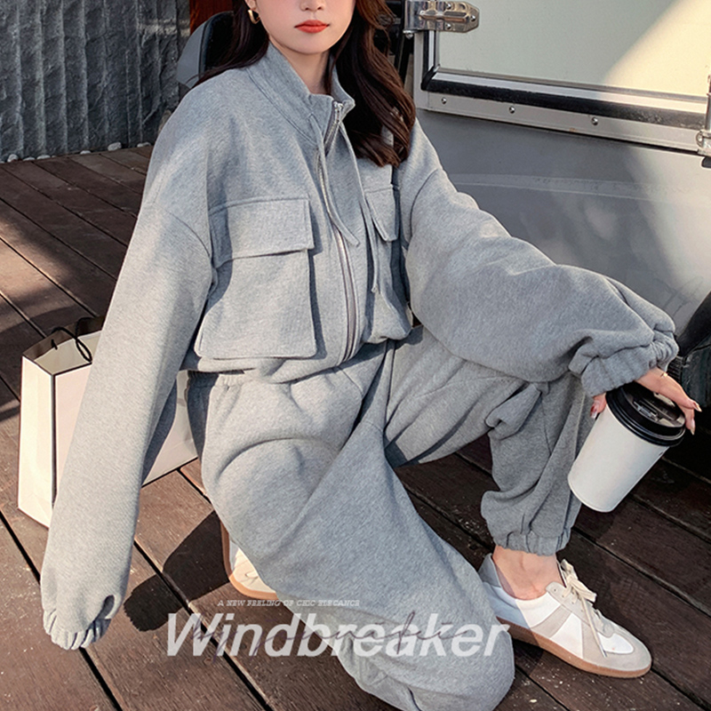 Stand collar zipper jacket sweatpants suit women's autumn long-sleeved tops and pants casual sports thin sweatshirt two-piece set