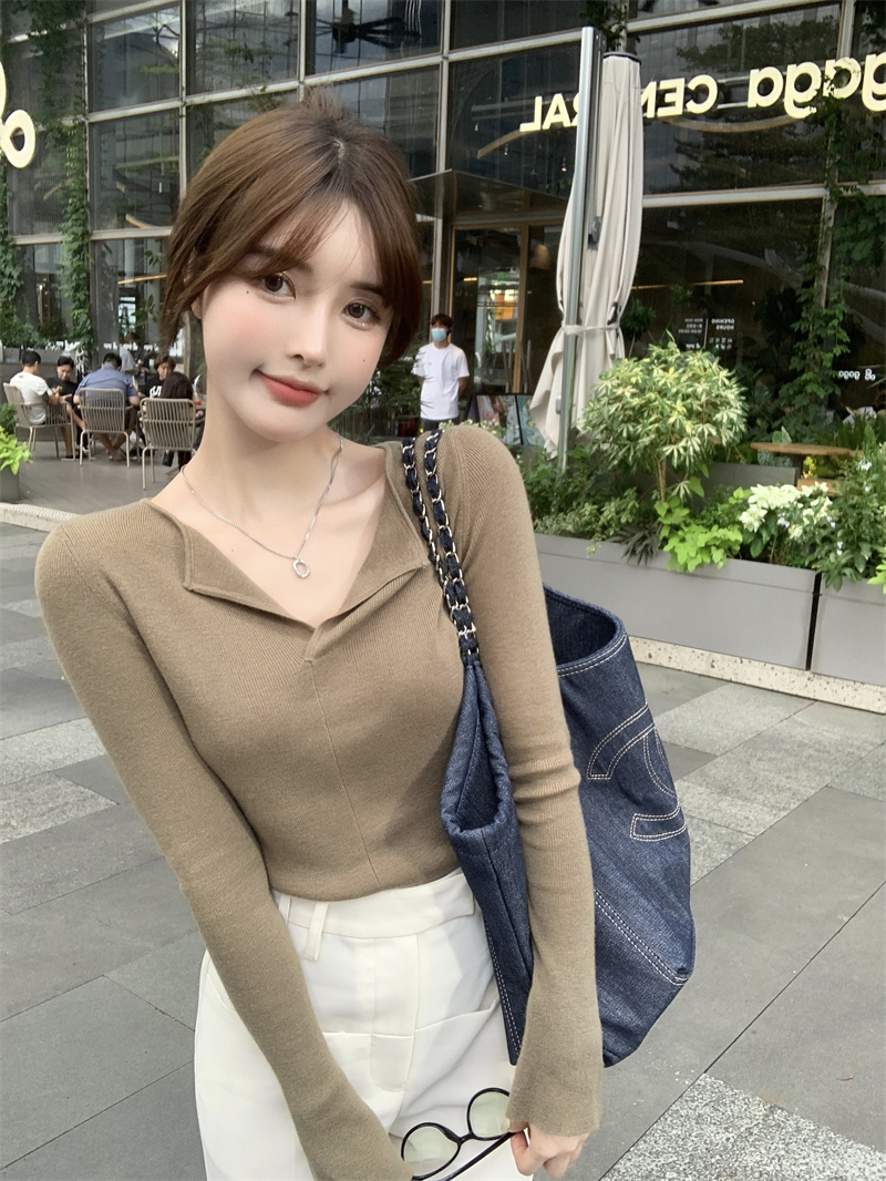 實拍 針織打底衫女設計感修身上衣
