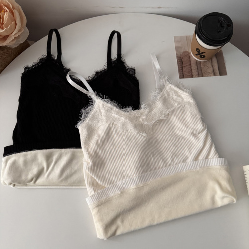 Winter Warmth Knit Fleece Lined Thicker Sexy Lace Straps Underwear Top for Women