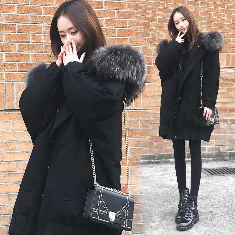 Quality large size women's 200 catties winter coat for female students Korean version thickened mid-length loose cotton coat