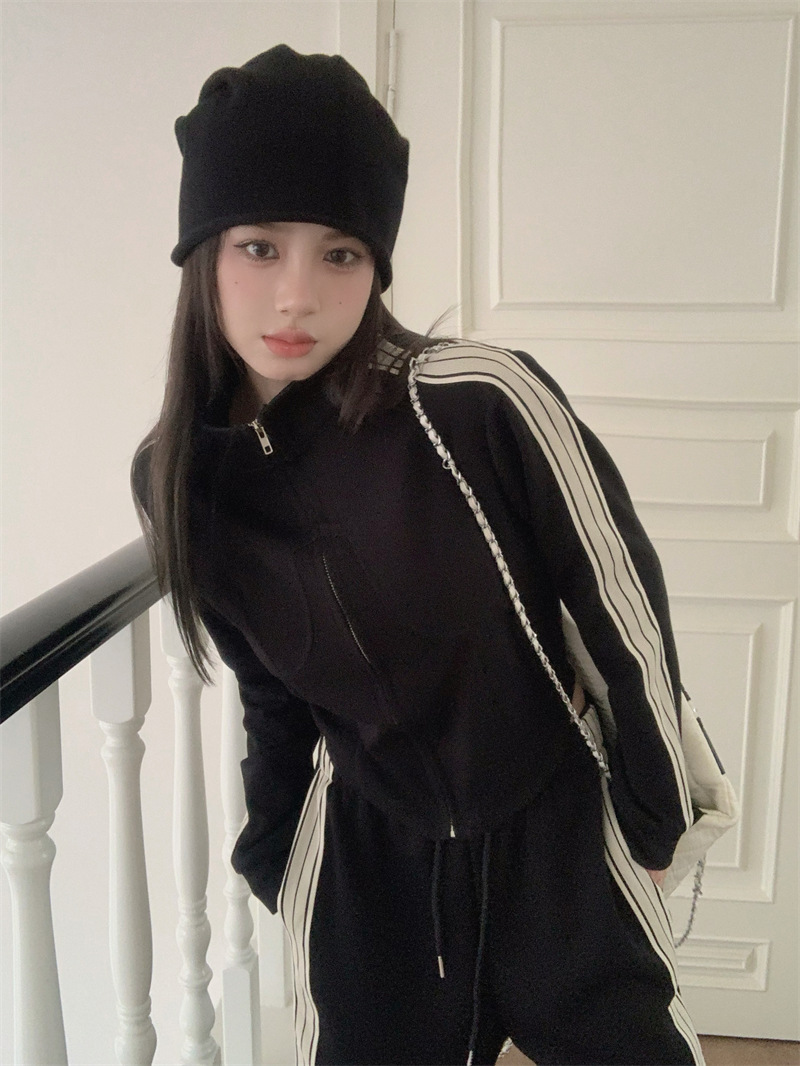 實拍 插肩袖圓領衛衣打底內搭女秋冬上衣+褲子套裝兩件套