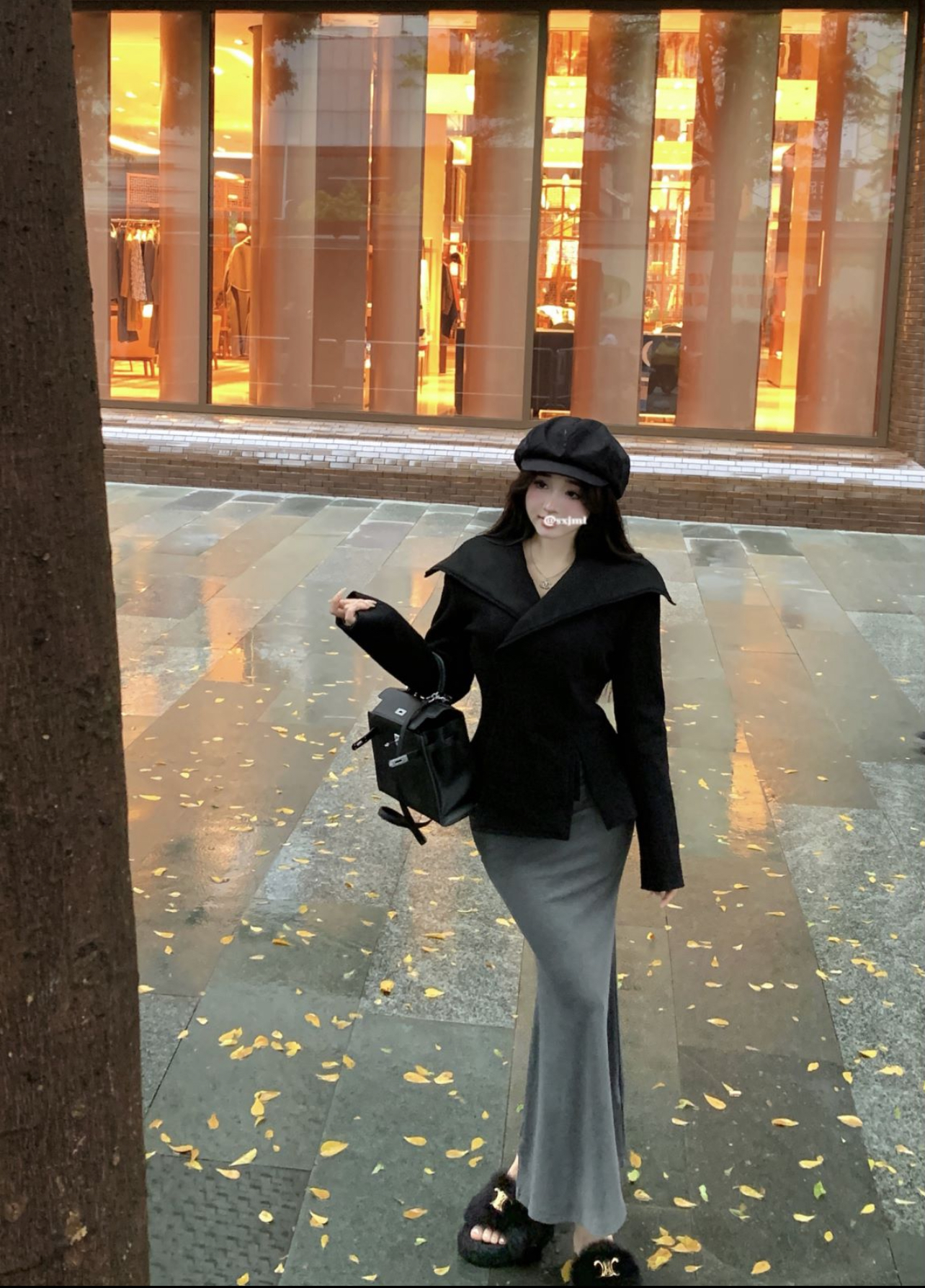Real shot of champagne Kardashian dress bottoming hip skirt woolen wool coat coat suit