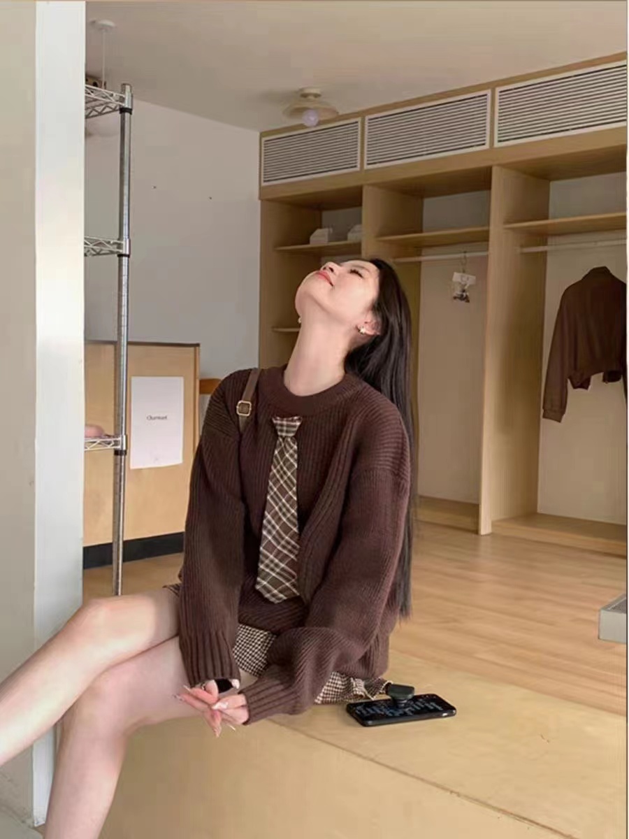 韓系美拉德復古學院風慵懶時髦軟糯圓領毛衣