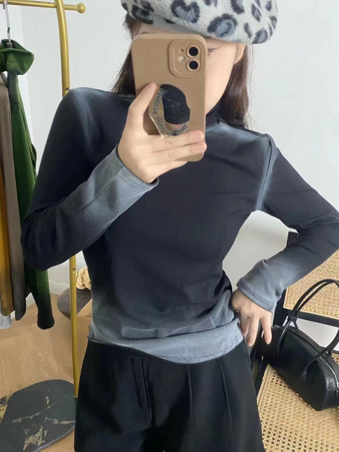 時髦洋氣漸變色高領保暖毛衣秋冬內搭打底衫寬鬆長袖上衣女