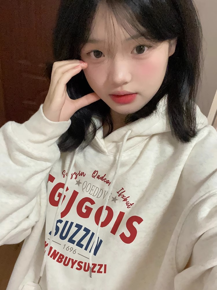 Thin Chinese cotton milk silk plus velvet Chinese cotton silver fox velvet printed sweatshirt women's hooded simple high-end top