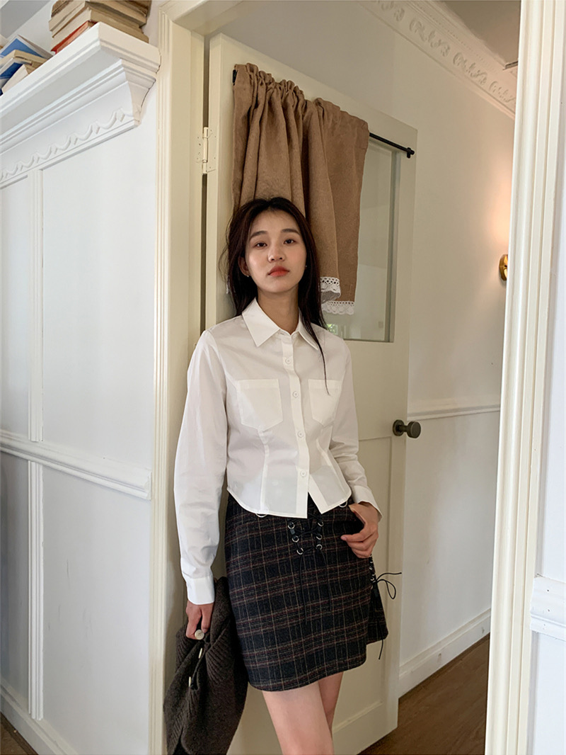 學院風jk制服白襯衫女長袖襯衣春秋裝設計感小眾收腰顯瘦內搭上衣