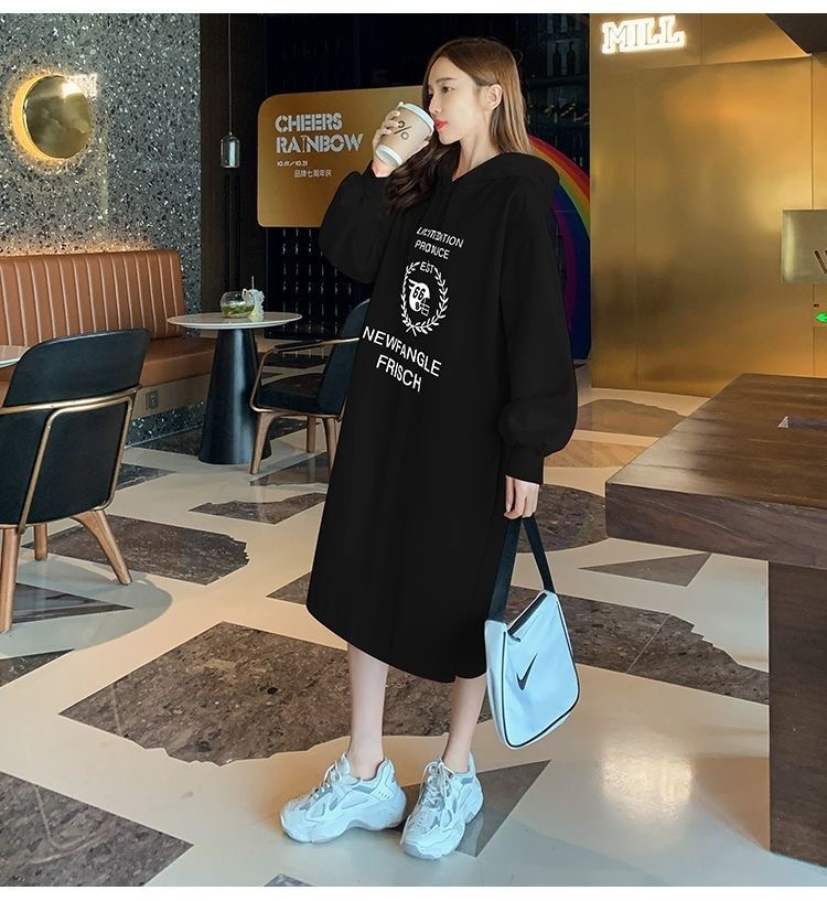 250克大衛衣雙層帽 冬季韓系ins風遮肉顯瘦開叉衛衣裙女