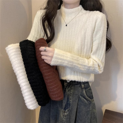 Tmall quality white knitted sweater autumn and winter new model with temperament and high-end half turtleneck bottoming top