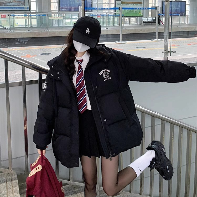 Academy Art Candidate Korean Drama Heroine Short Printed Down Cotton Jacket Winter Trendy Bread Jacket Cotton Jacket