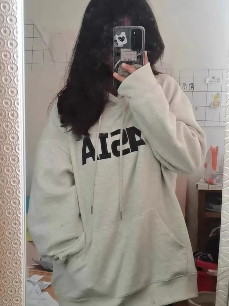 薄款華棉牛奶絲 加絨華棉銀狐絨 印花衛衣女連帽簡約高級感上衣