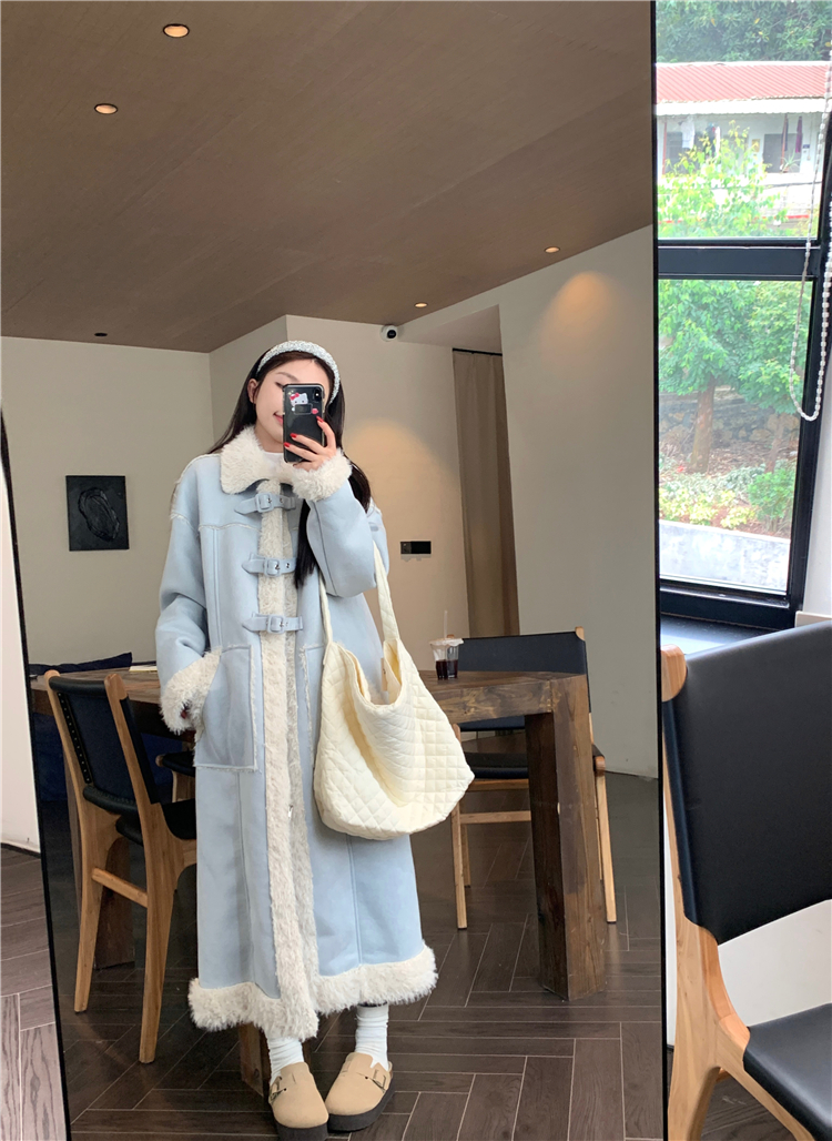 Actual shot ~ Autumn and winter new style spliced ​​furry fashionable Korean style loose and versatile warm coat