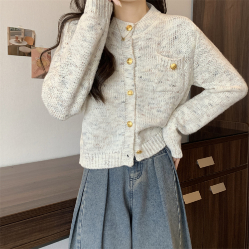 Actual shot~Korean version of Xiaoxiang style short round neck sweater, loose and versatile mixed color sweater for women