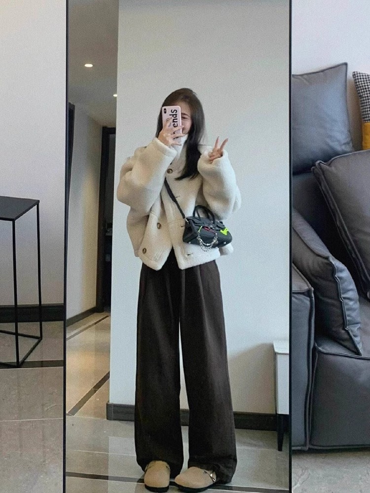 雙面穿皮毛一體機車服女冬季設計感小個子復古羊羔毛短款外套加厚