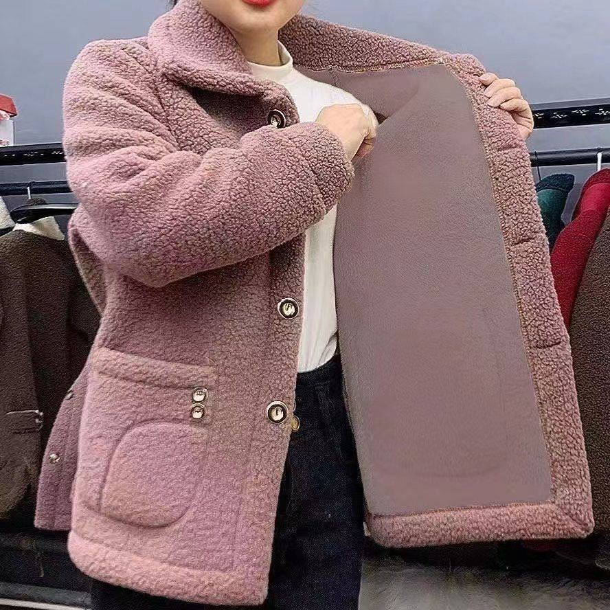 Plush thickened imitation lamb velvet fur mother's mid-length coat 2023 winter warm coat for women