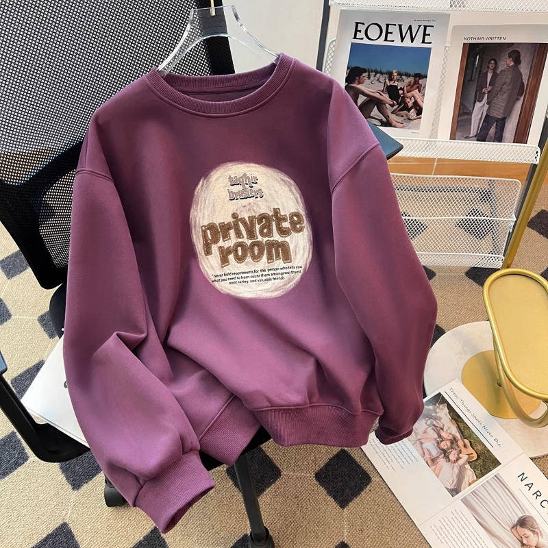 春秋款歐貨洋氣圓領衛衣女2023秋冬新款美式慵懶今年流行上衣