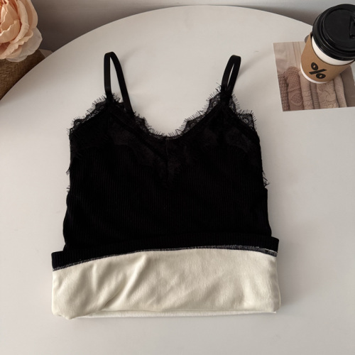 Winter Warmth Knit Fleece Lined Thicker Sexy Lace Straps Underwear Top for Women
