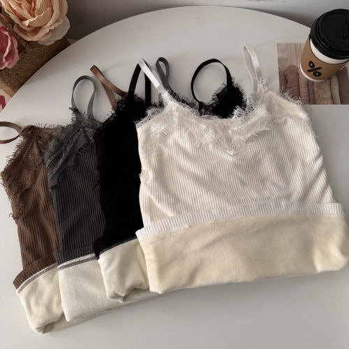 Winter Warmth Knit Fleece Lined Thicker Sexy Lace Straps Underwear Top for Women