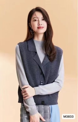 秋冬新款韩版时尚西装领纯色显瘦马甲开衫上衣女