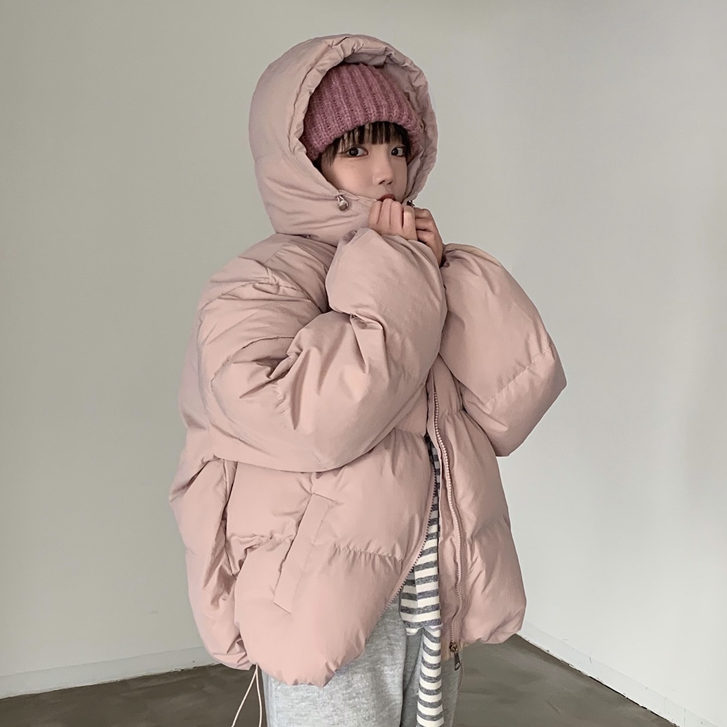Korean chic winter design short three-button bread coat hooded warm cotton coat
