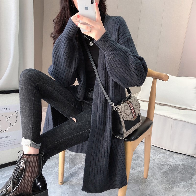 毛衣外套開衫女加厚外搭2023新款春秋慵懶風針織衫寬鬆中長款
