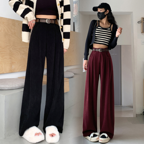Fashionable retro style casual pants for women in autumn  new versatile drapey high waist slimming loose wide leg trousers