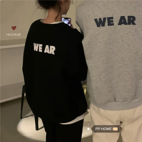 加絨加厚情侶裝衛衣女秋冬季新款學生百搭寬鬆韓版圓領上衣外套潮
