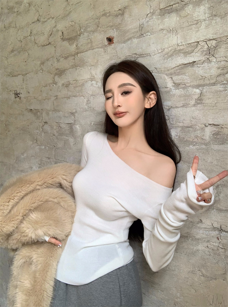 實拍 復古氣質性感辣妹設計感針織上衣