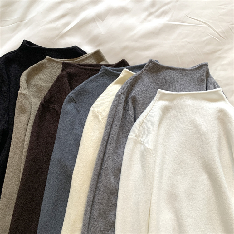 Soft and waxy semi-turtleneck sweater with base layer thickening and versatile slimming pullover long-sleeved sweater top in autumn and winter