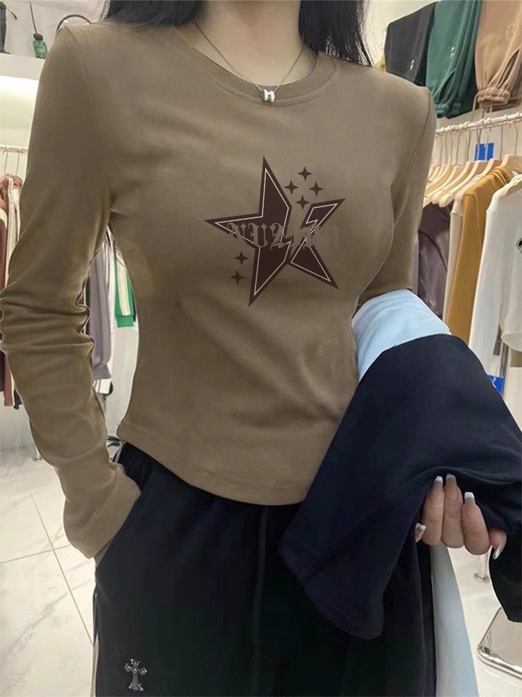 下擺U型德絨磨毛保暖打底衫女秋冬修身顯瘦正肩辣妹長袖上衣