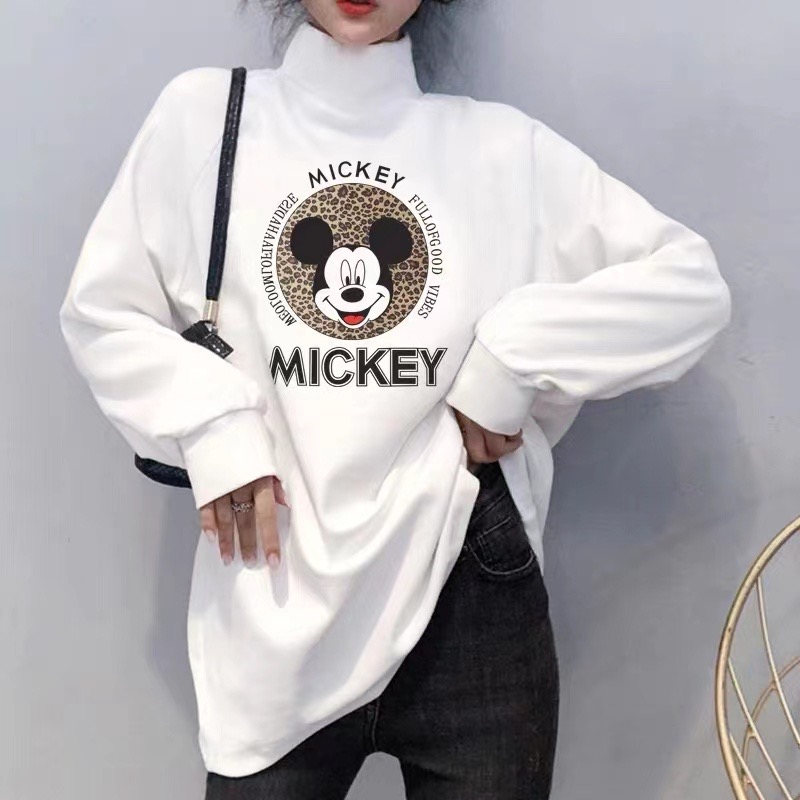 秋冬長袖T恤女半高領打底衫上衣加絨加厚中長款衛衣女寬鬆韓版潮