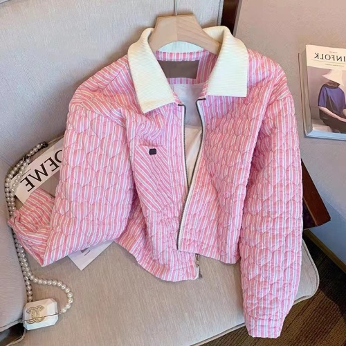 Xiaoxiangfeng Love Diamond Pink Lapel Cotton Clothes for Men and Women Winter Sweet Fashion Gentle Wind Padded Cardigan Jacket