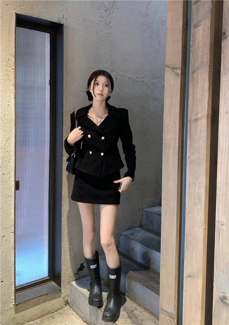 實拍~冬季新款顯瘦西裝外套半身裙兩件套加絨御姐風套裝女