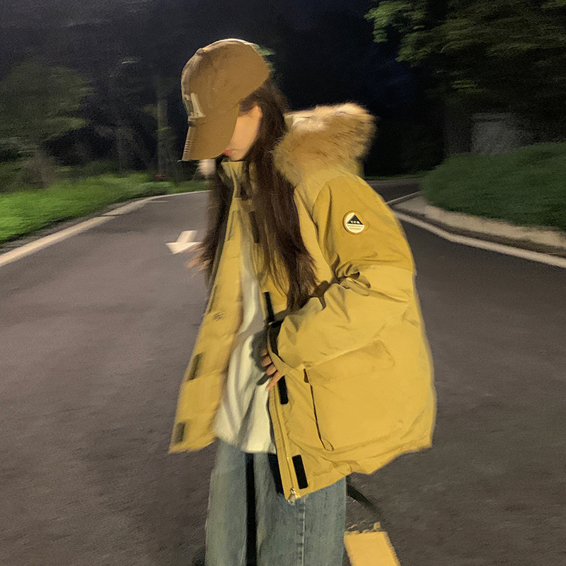 Couple Workwear Down Jacket Women's 2023 New Mid-Length Real Fur Collar Thickened Pie Overcome Winter Jacket
