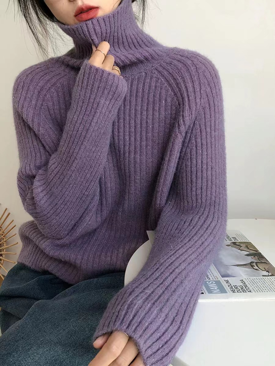 細閃加厚保暖高領毛衣女秋冬季慵懶風高級感溫柔軟糯針織衫上衣