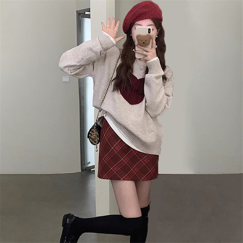 冬裝搭配一整套法式桔梗韓劇女主小香風紅色新年聖誕戰袍兩件套裝