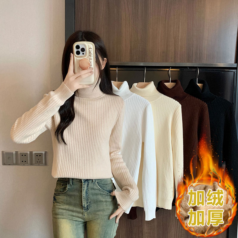 實拍法式高領修身針織衫秋冬加厚打底衫女內搭洋氣長袖上衣