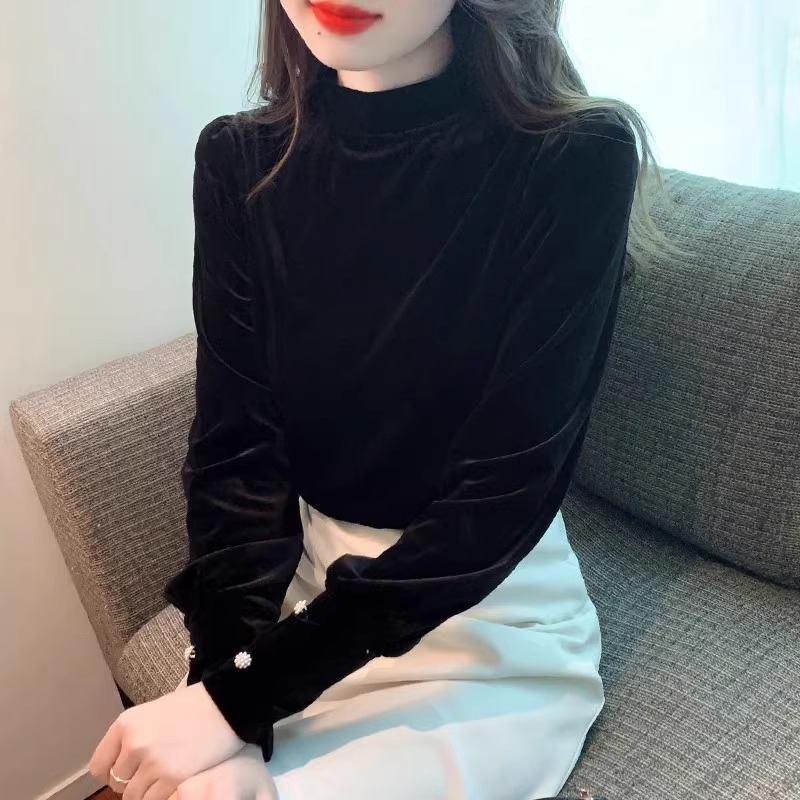 原版做工法式復古女秋裝2023新設計感小眾正肩半高領長袖上衣