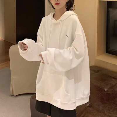 加絨加厚 新款慵懶風寬鬆學生衛衣女百搭連帽長袖套頭小眾上衣