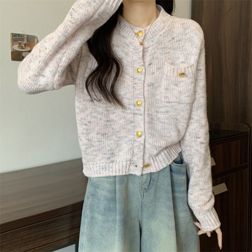 Actual shot~Korean version of Xiaoxiang style short round neck sweater, loose and versatile mixed color sweater for women