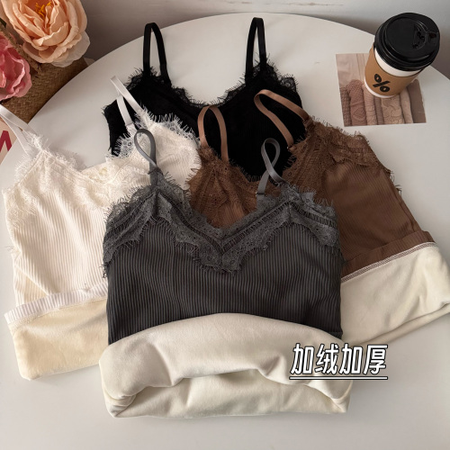 Winter Warmth Knit Fleece Lined Thicker Sexy Lace Straps Underwear Top for Women