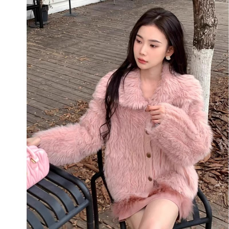 十三行絨絨軟糯針織短外套女冬季名媛氣質高級感寬鬆大翻領上衣