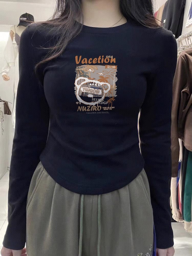 下擺U型德絨磨毛保暖打底衫女秋冬修身顯瘦正肩辣妹長袖上衣