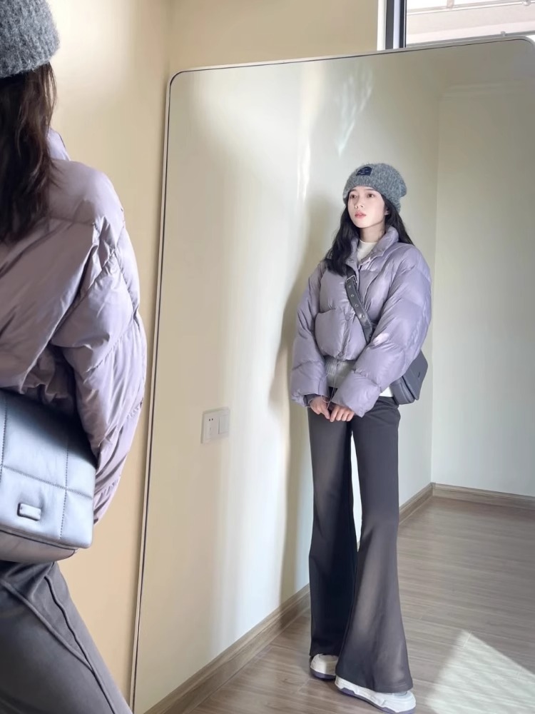 Purple short stand-collar coat for women 2023 winter new design small loose warm bread coat top