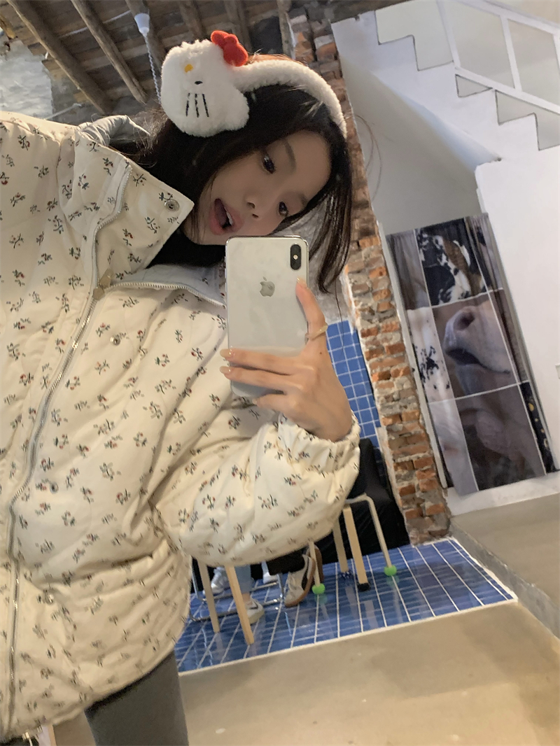 Actual shot ~ Winter Korean style gentle, lazy and sweet floral double-sided cotton coat loose thickened cotton coat